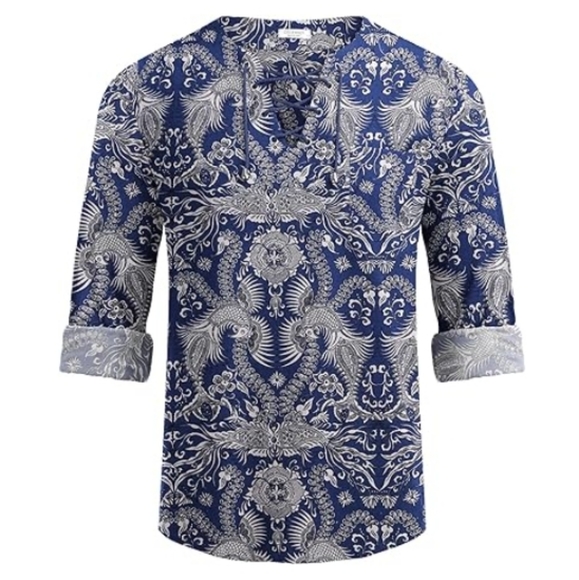 Coofandy Other - Mens Linen Beach T Shirt Cotton V Neck Yoga Long Sleeve Tunic Blue